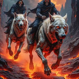 APOKALYPSE - Zwei Grim Reaper auf den weißen Höllenhunden von INFERAURUM