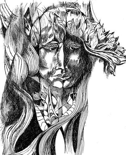 Kopf mit Blattschmuck