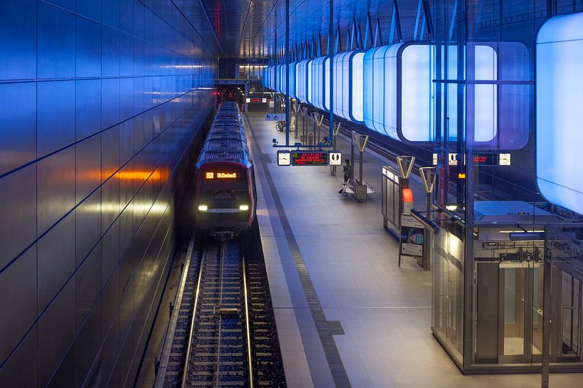 Subway stop Hafencity University, subway line U4 with light installation, Hafencity, Hamburg, German by Torsten Krüger