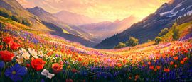 Zee van bloemen in het avondlicht van Poster Art Shop