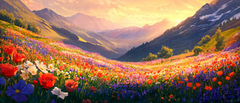 Zee van bloemen in het avondlicht