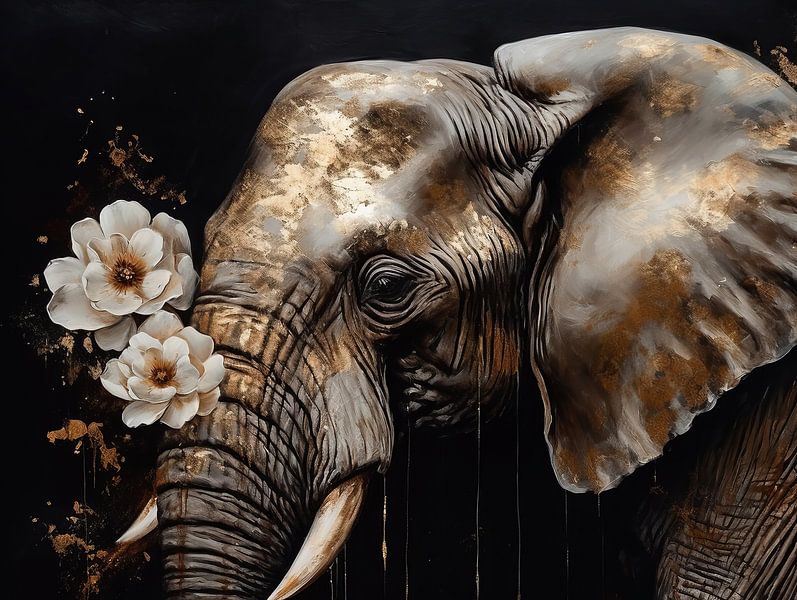 Gouden Majesteit: Een Olifant in Pracht en Praal van Eva Lee