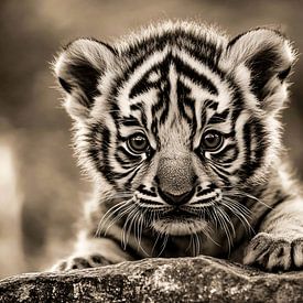 Close-up tiger cub in sepia by Imperial Art House