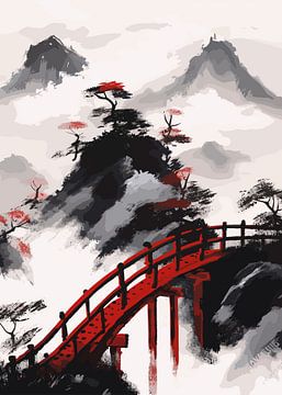 Abstracte Japanse Ukiyo-schilderij van Qreative