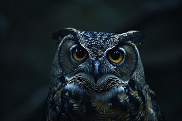 Nachteule mit stechenden gelben Augen