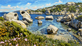 „Die verborgene Bucht“: Gemälde der Granitküste von Le Piscine di Porto Cuncatu auf Sardinien von Dirk van der Ven