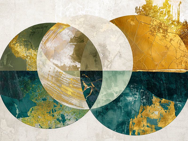 Japandi artwork with organic circles and gold accents by Dutch Art Works