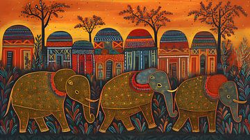 Les éléphants passent devant le village - Gond sur FJB