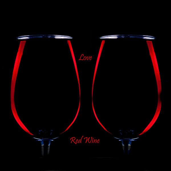 Glass of red wine, 2 glasses of red wine with Love Red Wine by Gert Hilbink