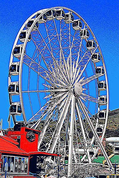 het Kaapse Wiel in het V&amp;A Waterfront in Kaapstad gemengde techniek van Werner Lehmann