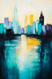 Städtische Silhouette bei Sonnenuntergang von Poster Art Shop