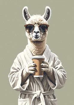 Lama am Morgen mit Coffee-to-go
