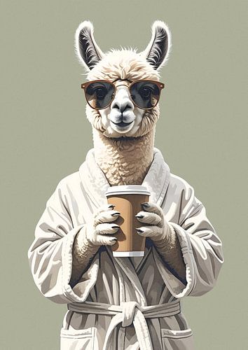 Lama in de ochtend met koffie-to-go van Renaissance Soul Art
