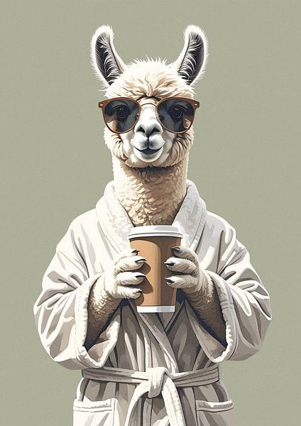 Llama in the morning with coffee-to-go by Renaissance Soul Art
