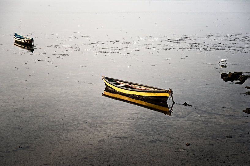 Reflection of a peaceful boat at low tide by Frank Photos