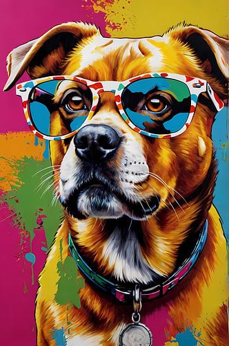 Kleurrijke hond met bril