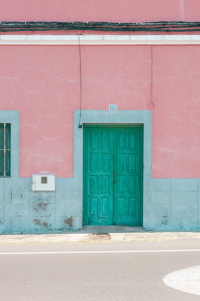 Coloured houses | Pink wall turquoise door | Photo print Gran Canaria Canary Islands travel photography by HelloHappylife