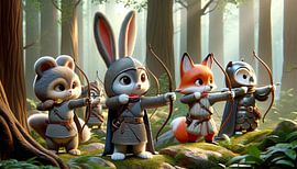 Mutige Bogenschützen üben im Morgenlicht von artefacti