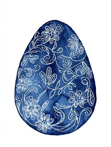 Blue Floral Easter Egg Minimal Pattern