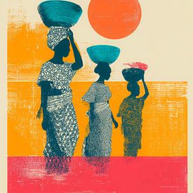 Afrikaanse silhouetten met manden bij zon van But First Framing