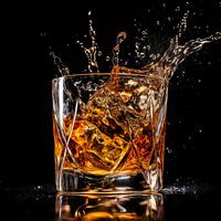 Whiskey in glass portrait splash