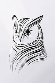 Minimalist black and white owl line drawing by Art & Soul Creations