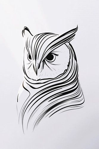 Minimalistische zwart-witte uil lijntekening