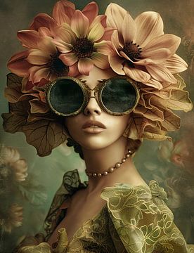 Betoverend Portret met Bloemen en Retro Zonnebril van Color Square