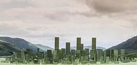 Skyline, abstract, gemaakt van nietjes