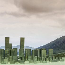 Skyline, abstract, gemaakt van nietjes by Marcel Krol
