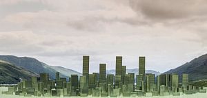 Skyline, abstract, gemaakt van nietjes