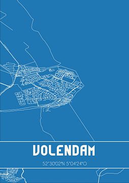 Blauwdruk | Landkaart | Volendam (Noord-Holland) van MijnStadsPoster