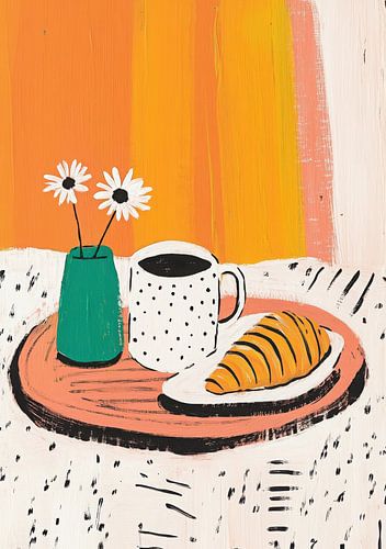 Koffie en croissant in de ochtend