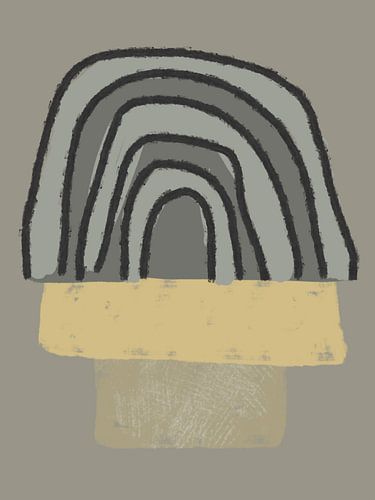 Organische und geometrische Formen und Pinselstriche in Grün- und Gelbtönen