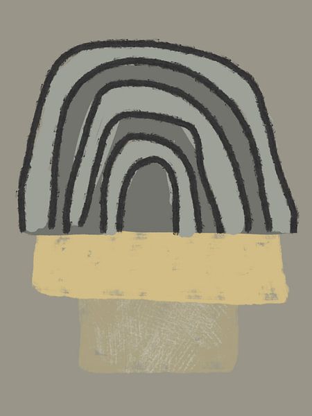 Organische und geometrische Formen und Pinselstriche in Grün- und Gelbtönen von Imaginative