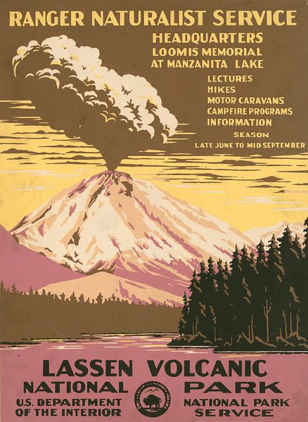 Vulkanischer Nationalpark Lassen, Ranger Naturalist Service von Vintage Afbeeldingen