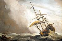 Traditioneel hollands schip gepakt door een windvlaag, bekend als 'De Windvlaag', door Willem van de