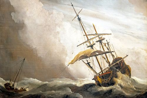Traditioneel hollands schip gepakt door een windvlaag, bekend als 'De Windvlaag', door Willem van de
