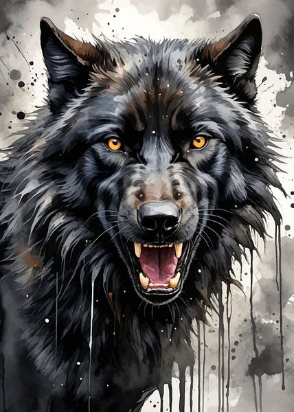 Black Wolf Watercolor by MIROKKU