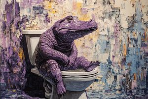 Alligator auf der Toilette im ausdrucksstarken, farbenfrohen Impasto-Stil