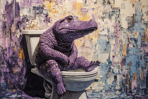 Alligator On Toilet in Expressive Colourful Impasto Style
