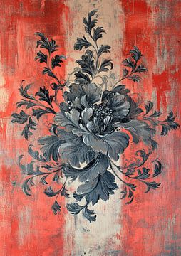 Rococo Bloem | Contrastrijke Bloem op Rood