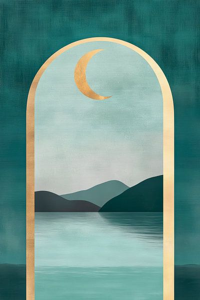 Mondschein über ruhigem Gewässer – Minimalistisch von Poster Art Shop