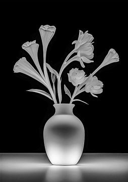 Silhouet van vaas met bloemen van Grafiekus