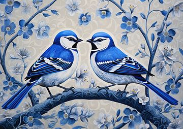 Vogels in Delfst Blauw van Blikvanger Schilderijen