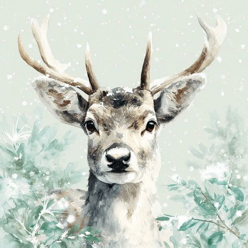 Cerf d'hiver Illustration à l'aquarelle douce