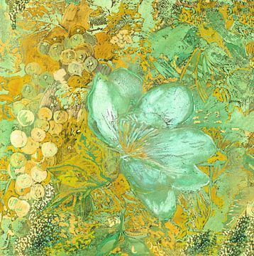 Blume mit Trauben und Schmetterling Grün und Gelb von Claudia Gründler