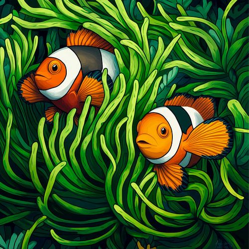 Colourful clownfish in the coral reef