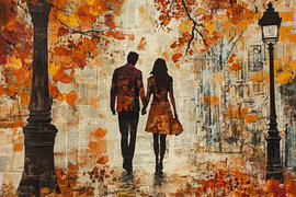 Herbstliebe – Verträumtes Gemälde in Orange von BowiScapes – Kunst und urbane Wandgestaltung