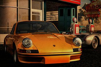 Porsche 911 Carrera dans une ancienne station-service